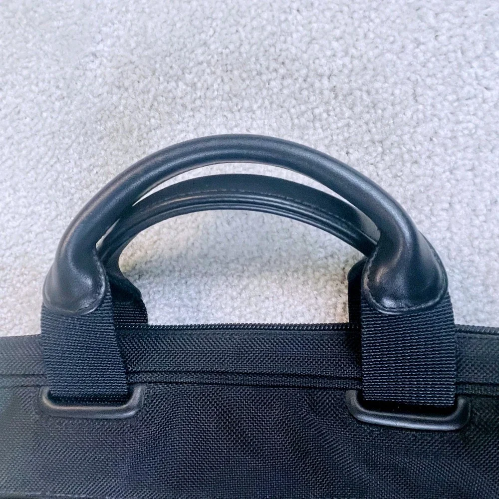 Tumi Alpha Ballistic‎ Nylon Laptop Briefcase Black Leather Handles Monogram